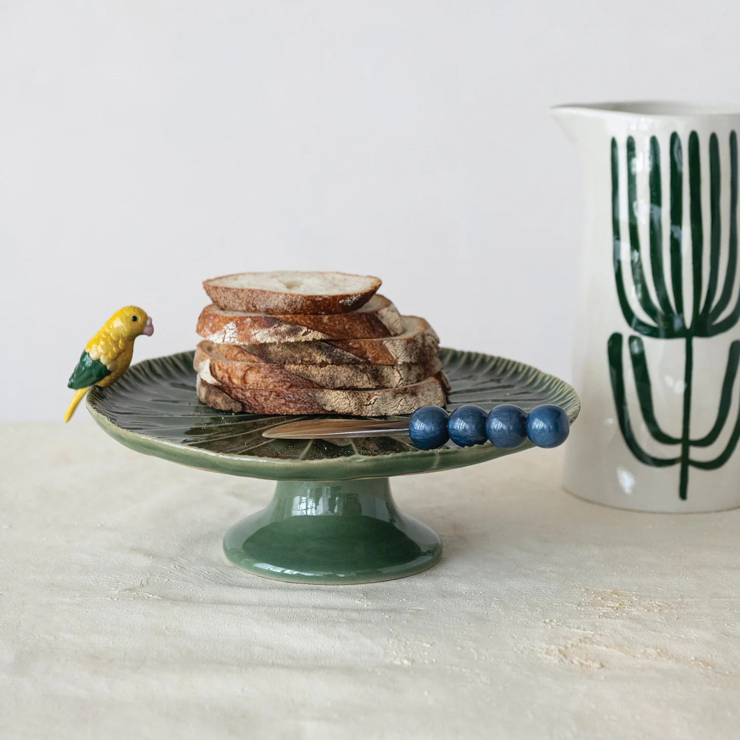 Stoneware Pedestal Bird Serving Platter