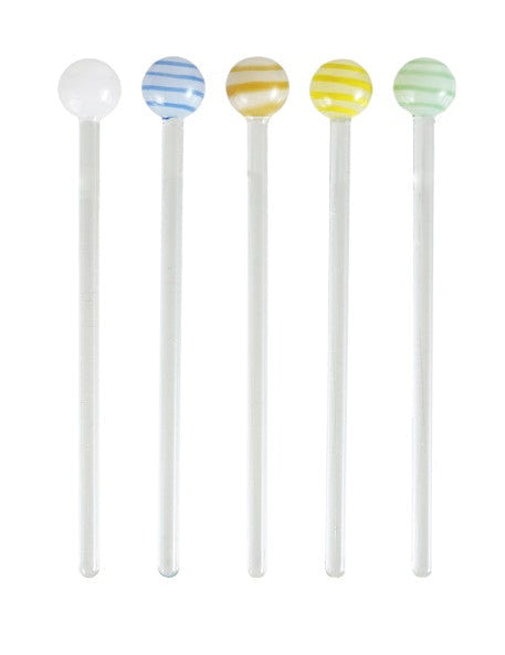 Striped Ball Glass Cocktail Stirrers - Set of 5