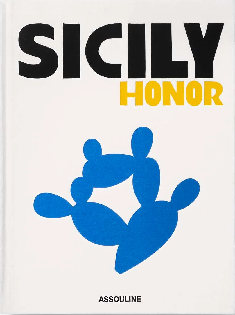 Book cover with 'SICILY HONOR' text and blue abstract design on a white background