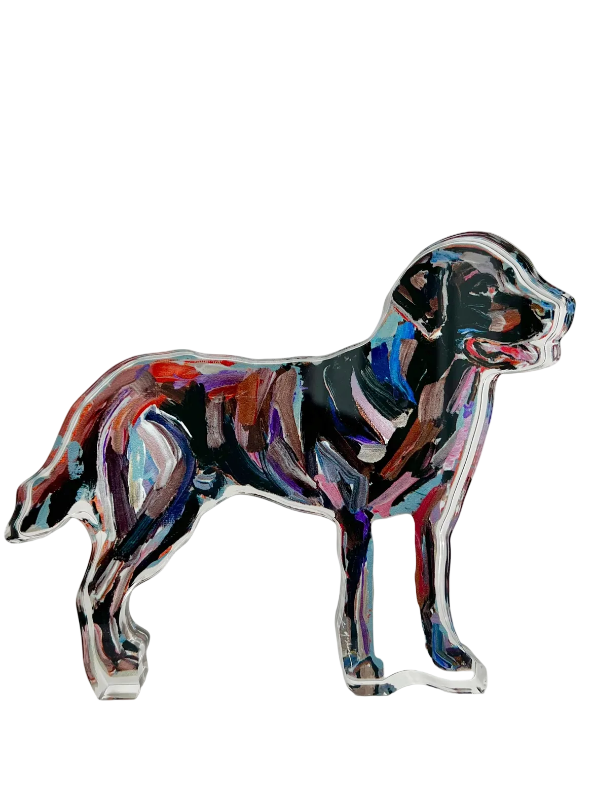 Colorful dog-shaped object on a white background