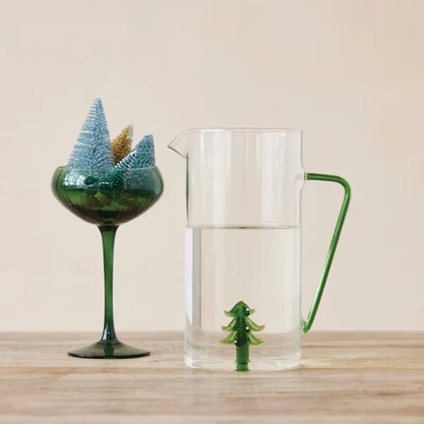 Glass Pitcher with Holiday Tree