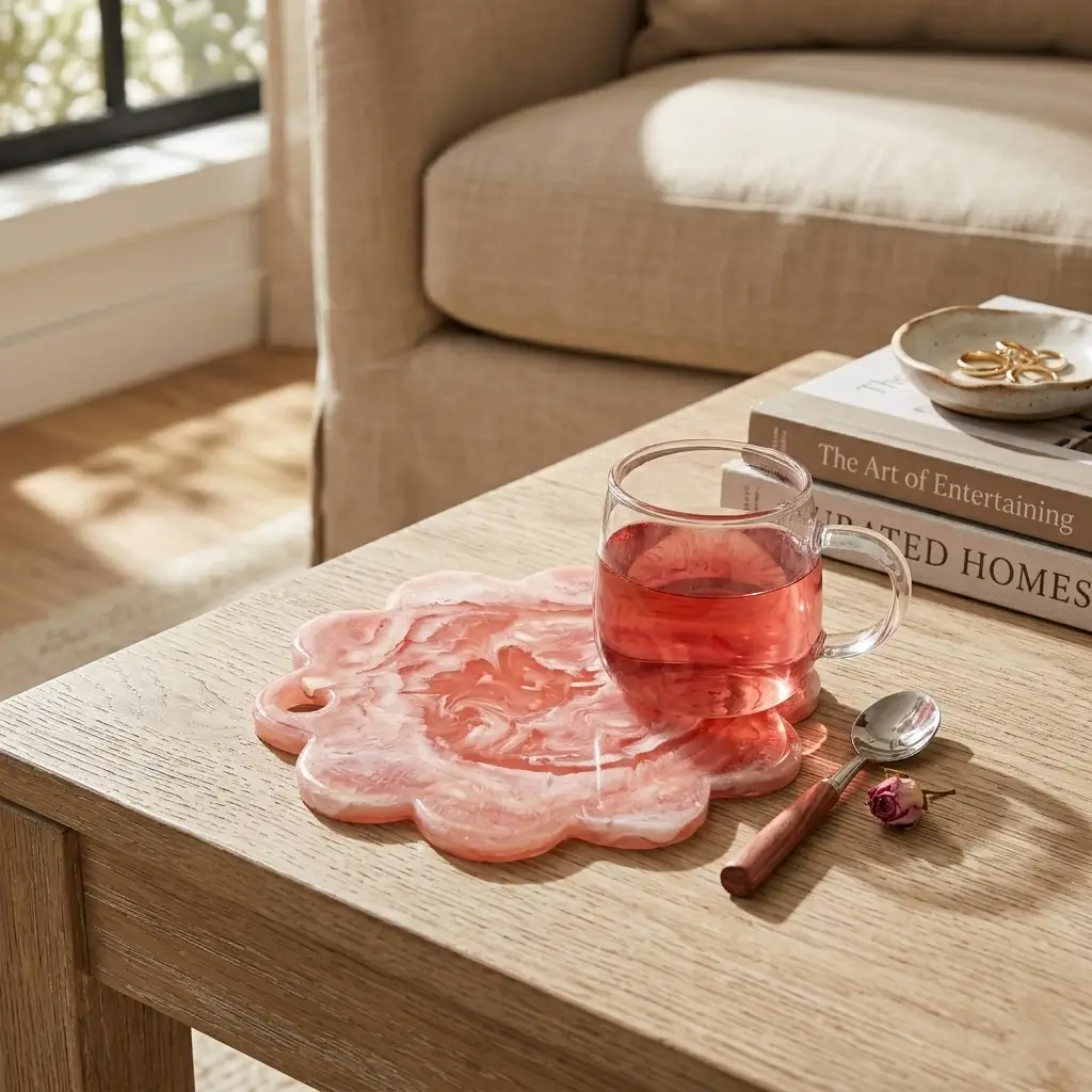 Pink Scallop Resin Charcuterie Board