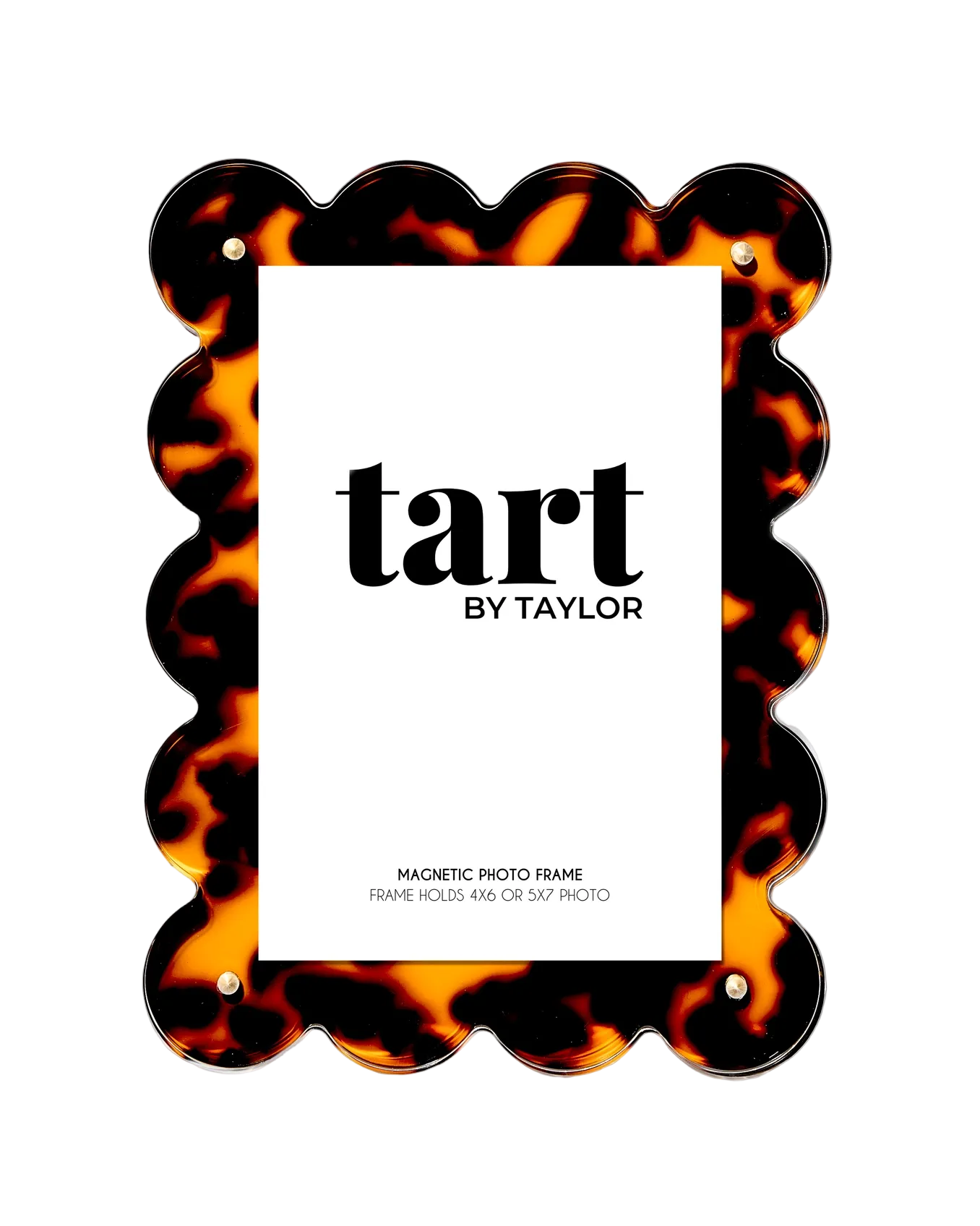 Tortoiseshell magnetic photo frame with 'tart by Taylor' branding on a white background