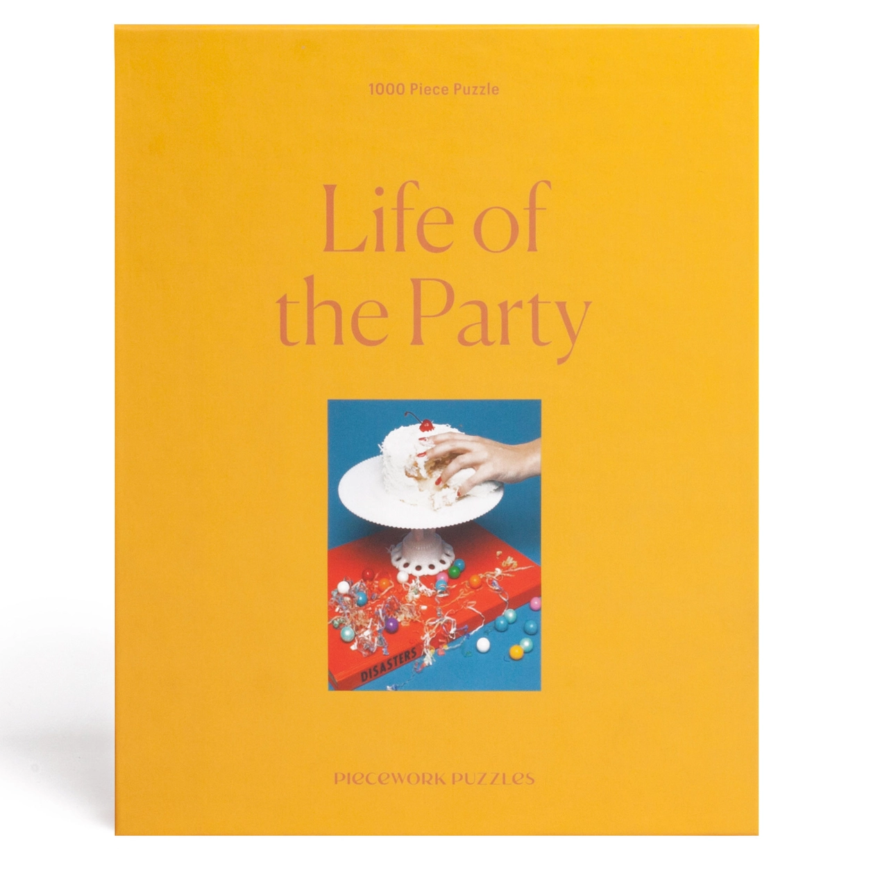 Book titled 'Life of the Party' with a cover image of a hand holding a cup on a yellow background