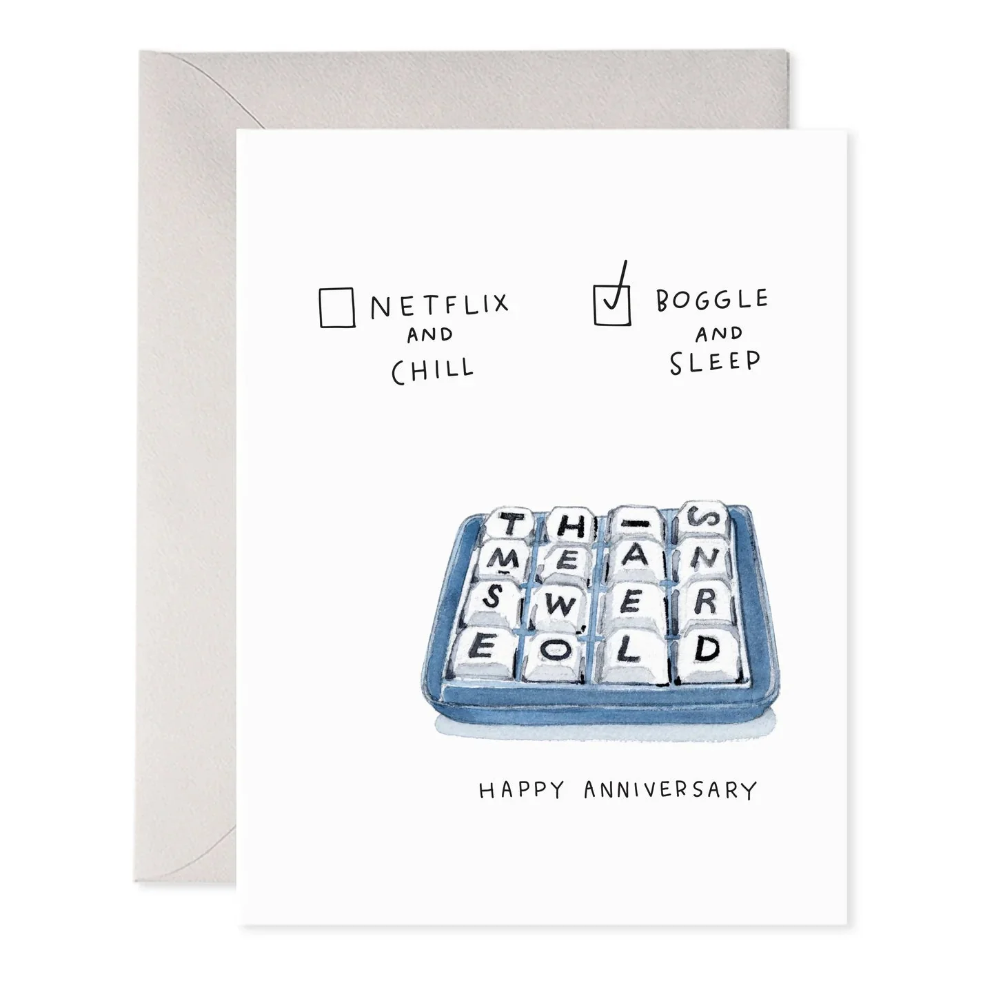 Boggle and Sleep Anniversary Card