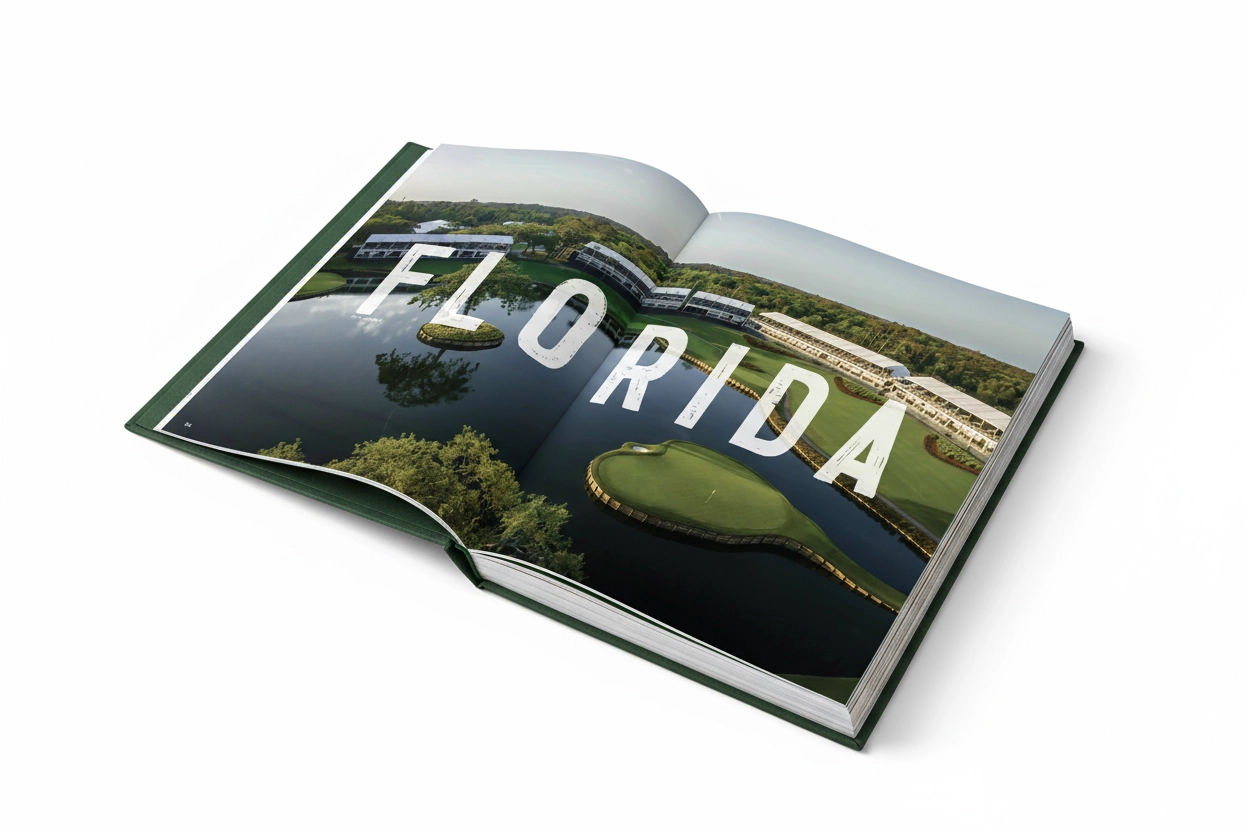 Open book showing Florida golf course 