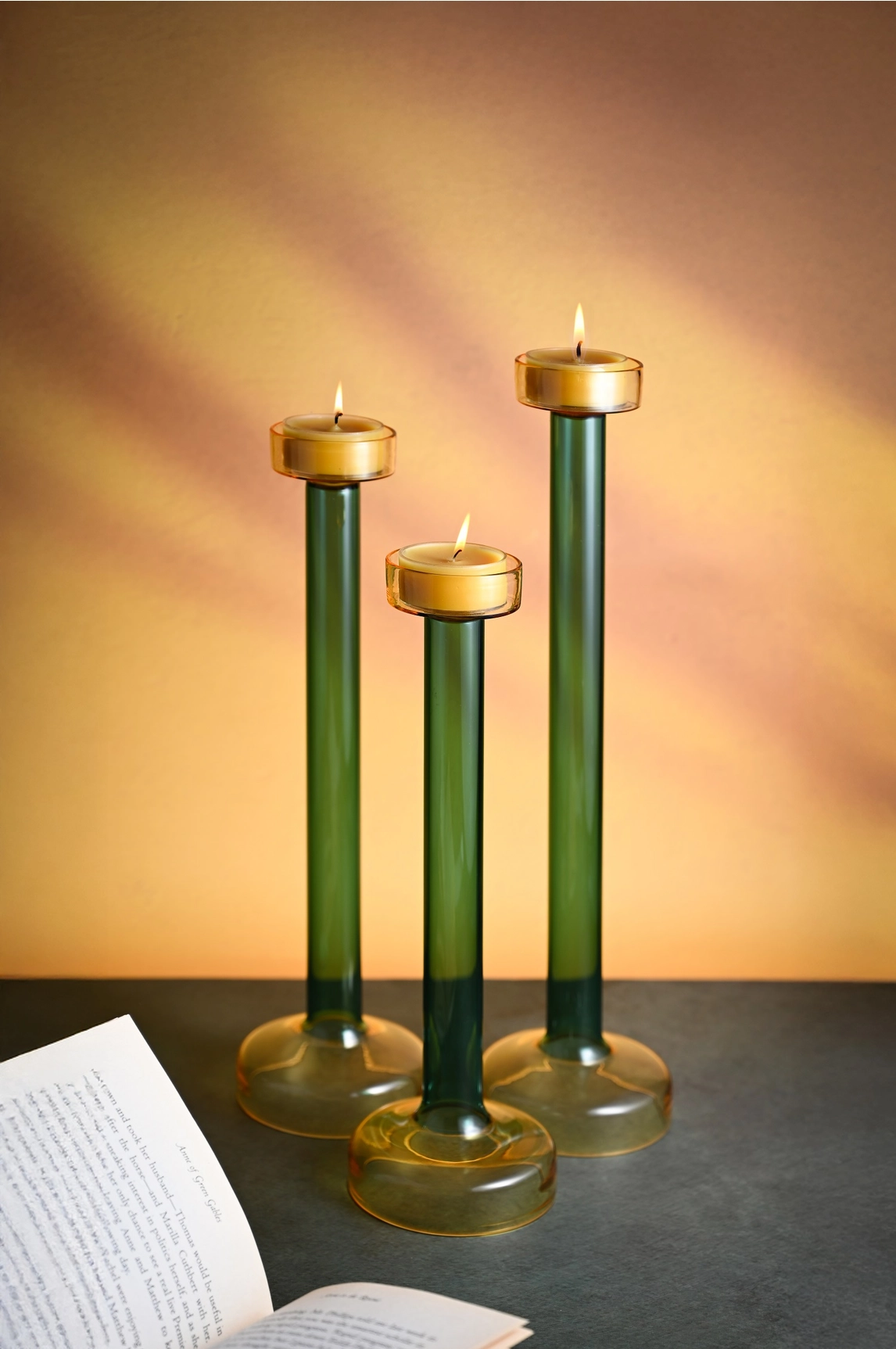 Yellow & Green Glass Candle Holders