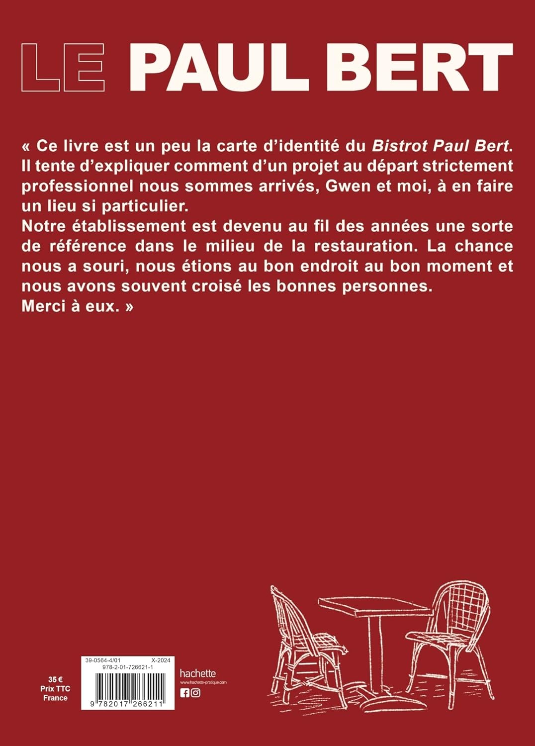 Book cover of 'Le Paul Bert' with text and a table and chair illustration on a red background