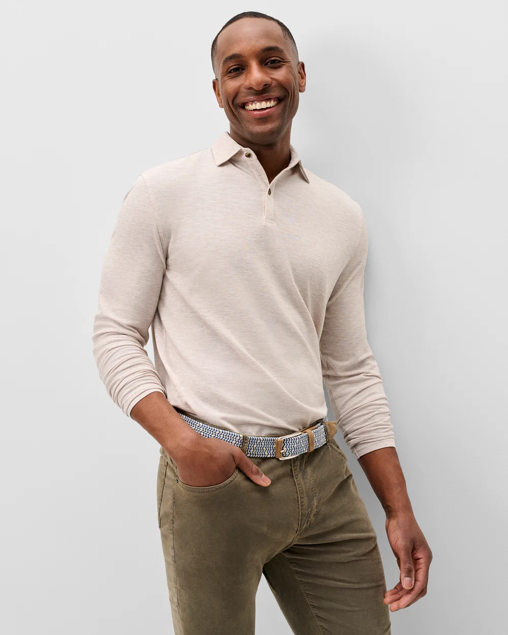 Long Sleeve Slub Pique Polo