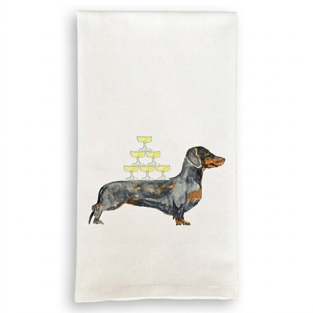 Dachshund With Champagne Dish Towel