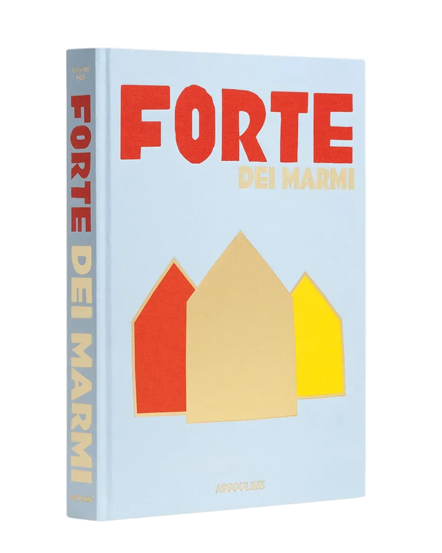 Book cover of 'Forte dei Marmi' with colorful houses on a light blue background