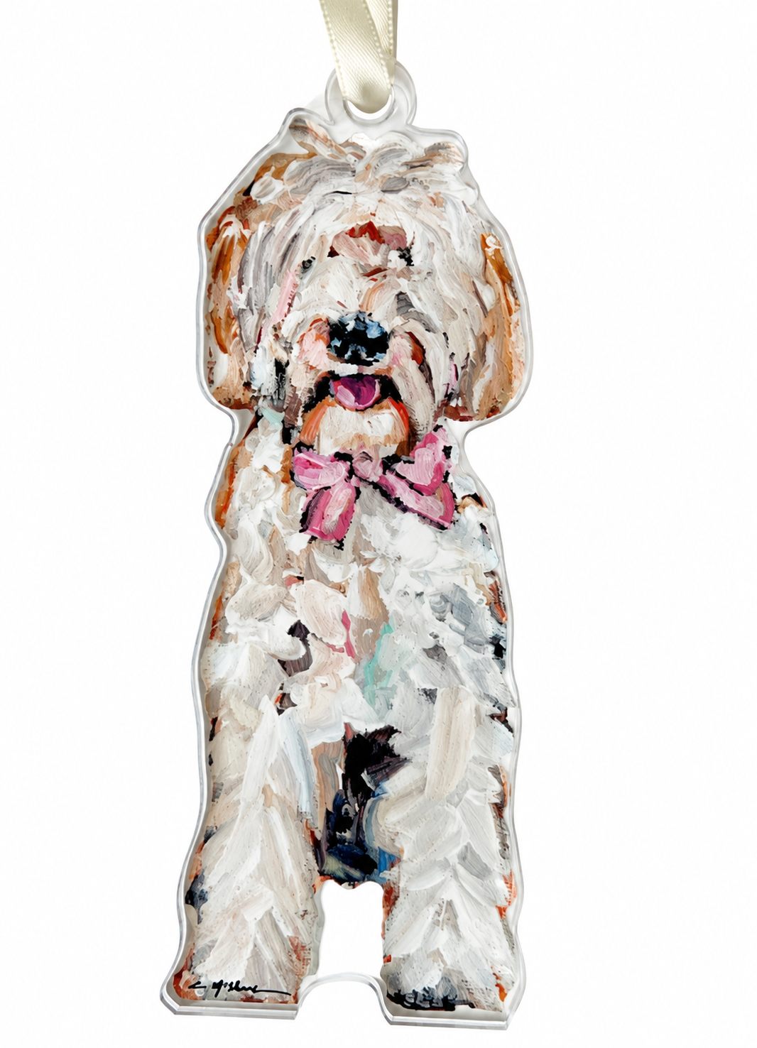 Goldendoodle Pink Bow Acrylic Ornament