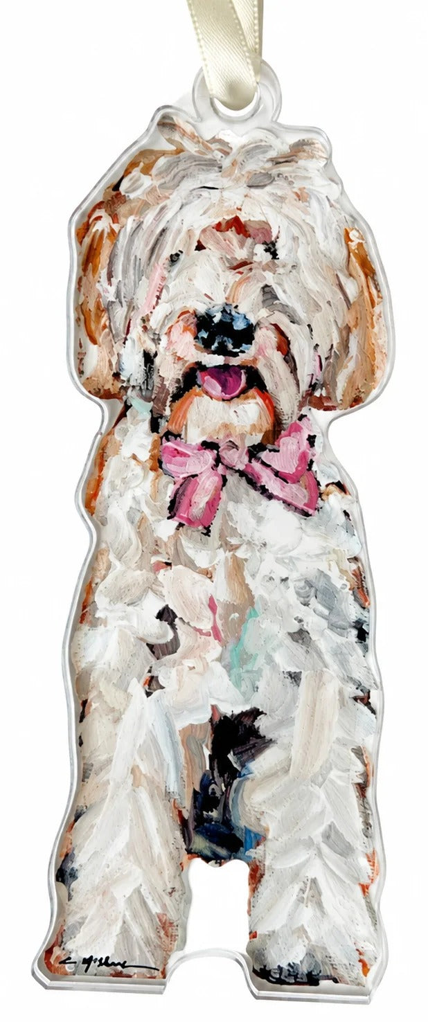 Goldendoodle Pink Bow Acrylic Ornament