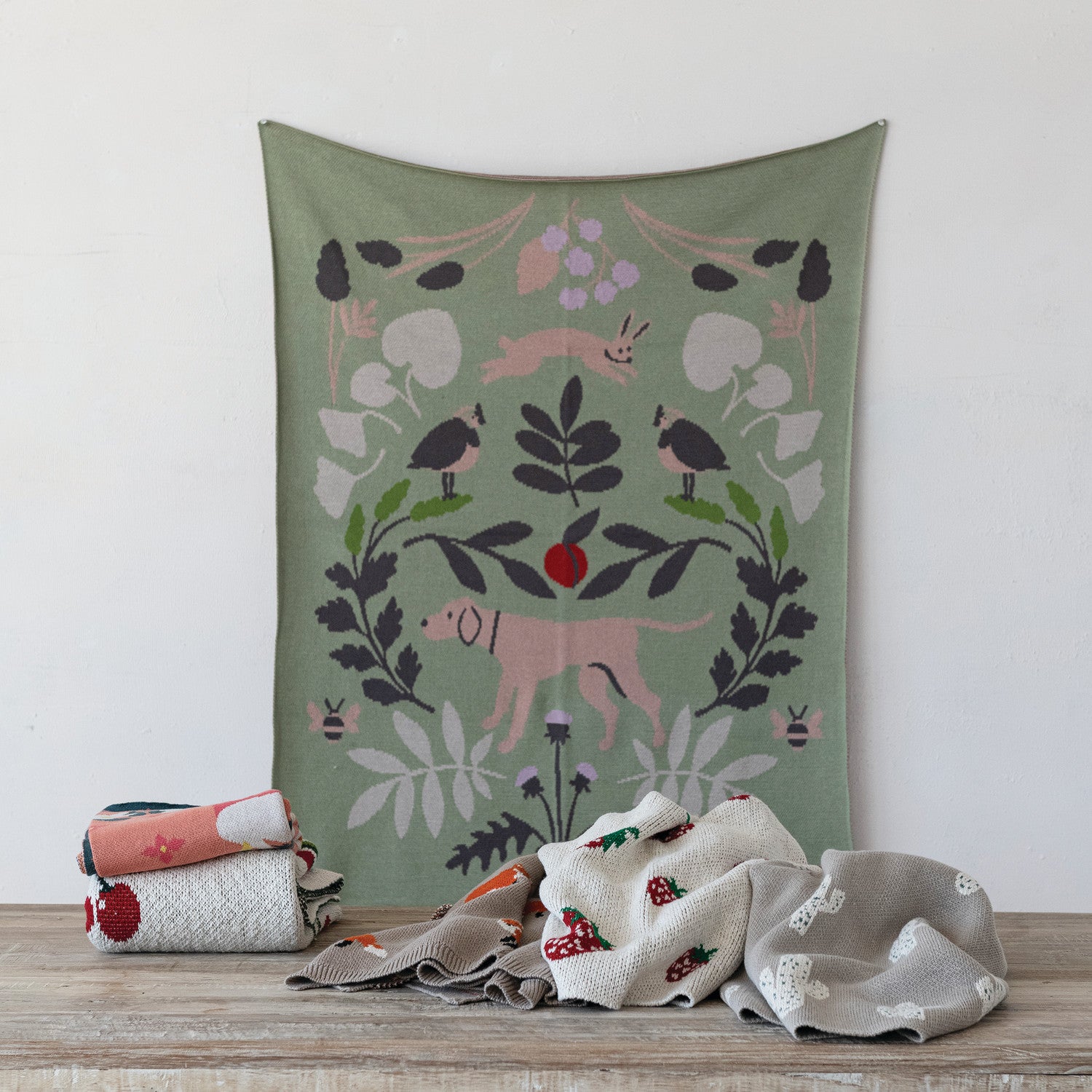 Knit Baby Blanket with Botanicals & Animals