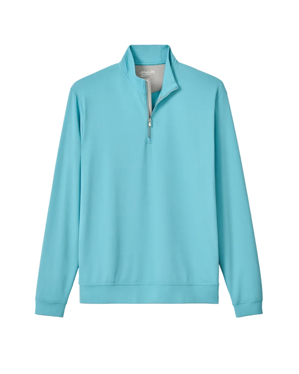 Light blue pullover with a quarter zip on a light gray background