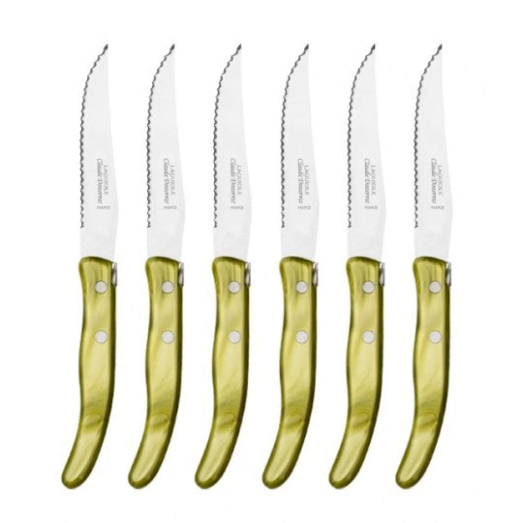 Box of 6 Berlingot Steak Knives - Olive Green Handle