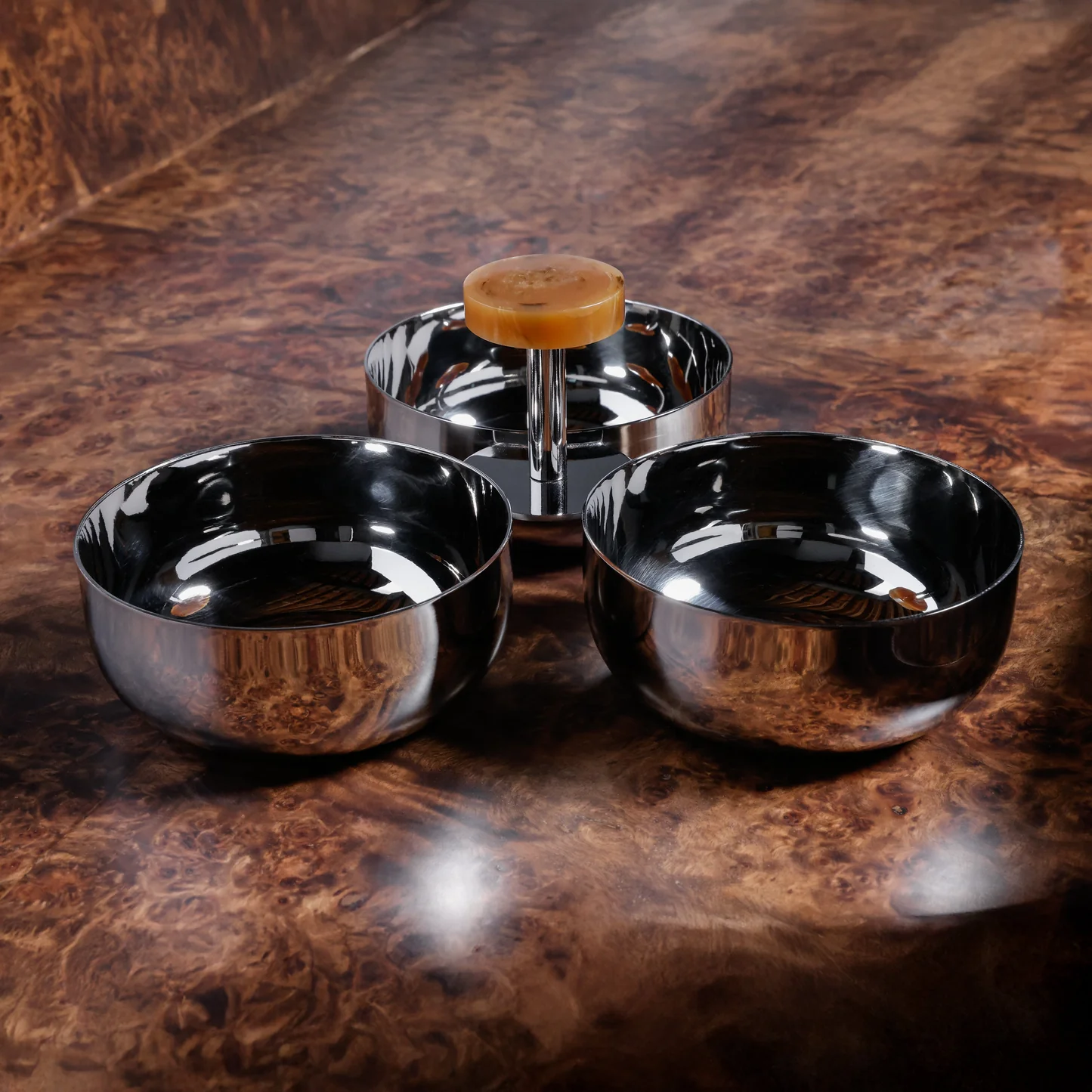 Spiga Condiment set, nickel w/ amber accent