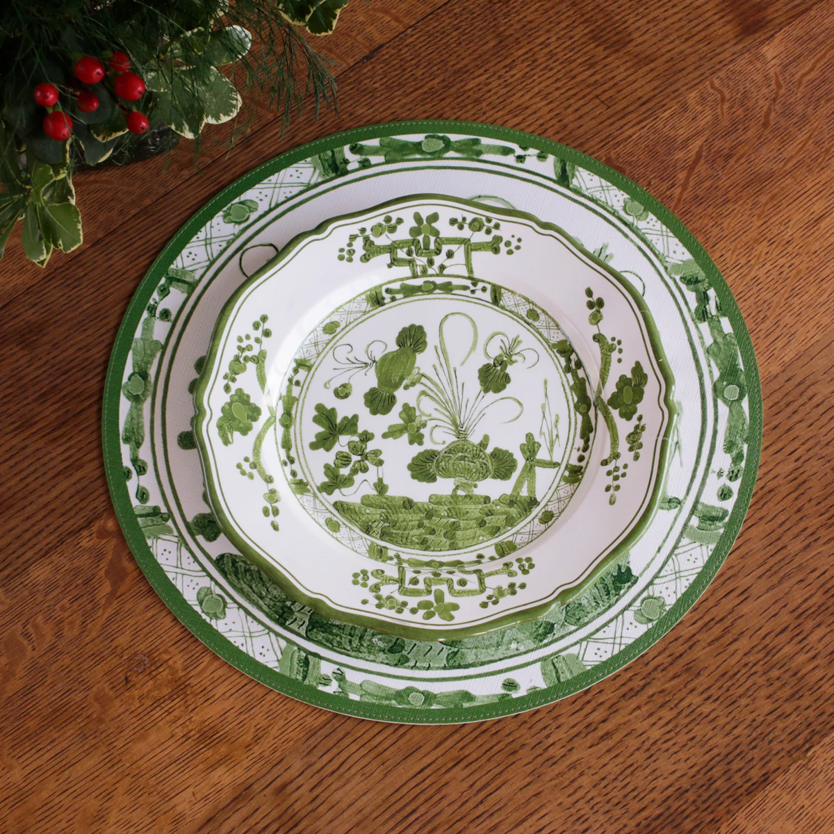 VIDA Faenza 11" Dinner Plate - White & Green