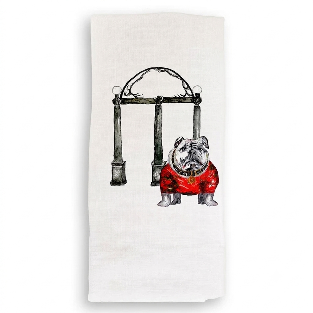 Bulldog with Arches Dish Towel
