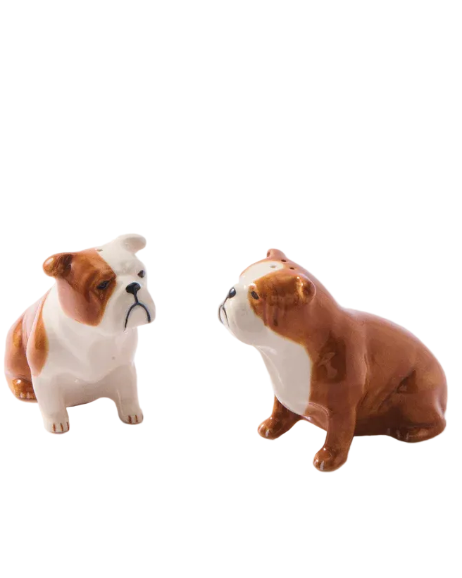 Two bulldog figurines on a white background