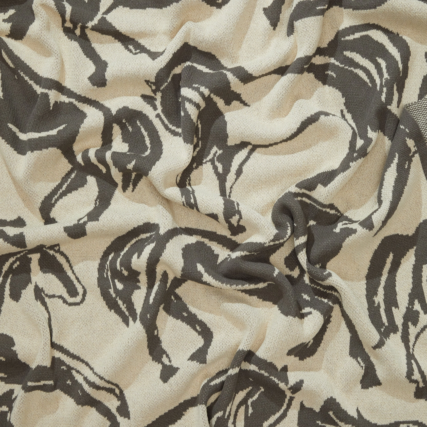 Equestrian Abstract Horse Knit Throw Blanket - Grey
