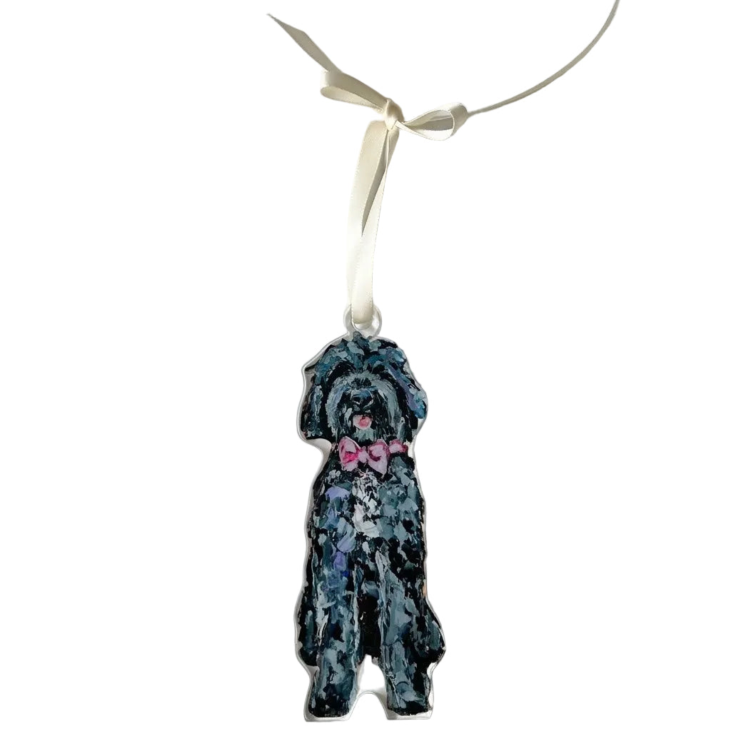Goldendoodle Black With Pink Bow Acrylic Ornament