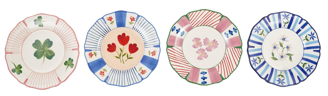 Hand-Painted Stoneware Scalloped Plates