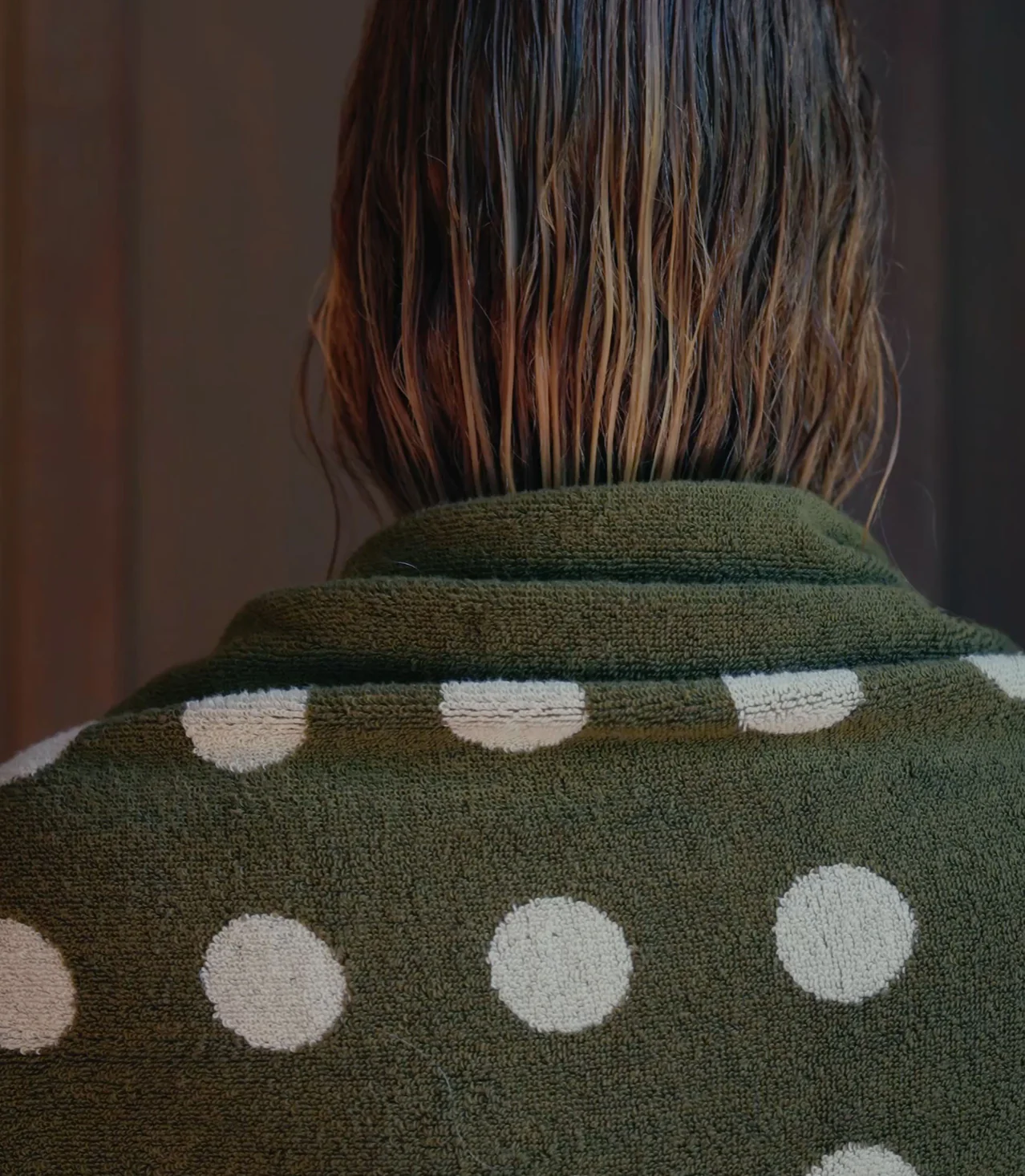 Typical Stretch Towel - Small Polka Dot - Moss Green, Ceramic Clay