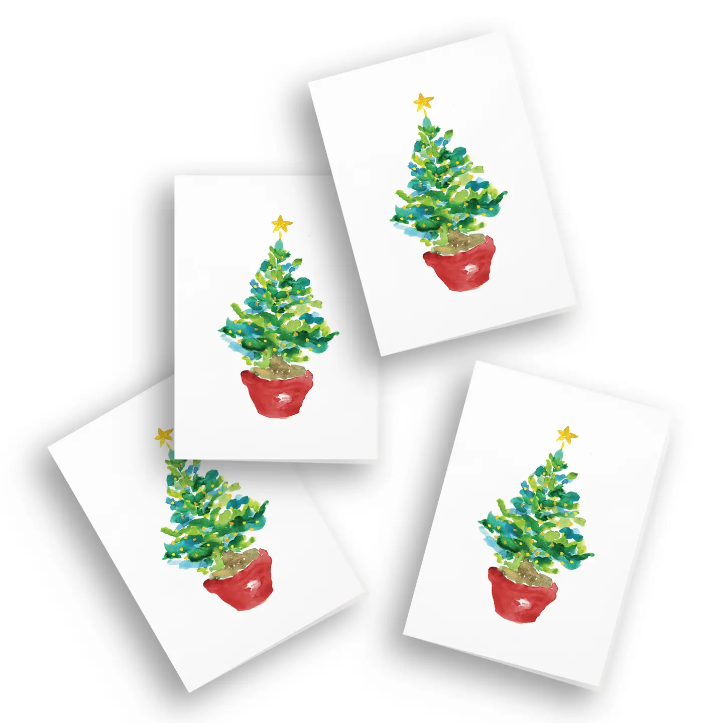 Red Potted Christmas Tree Cards