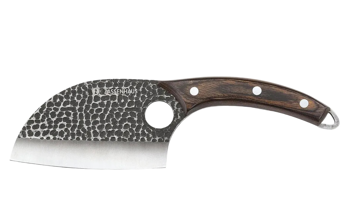Knife with a wooden handle and metal blade on a white background