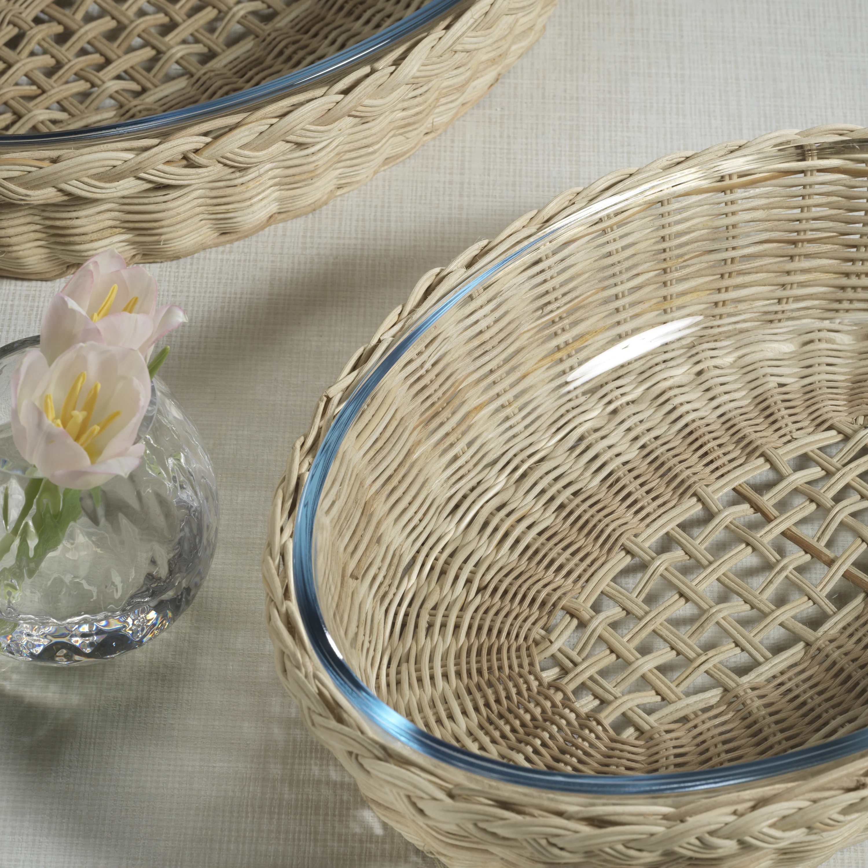 Oval Glass Rattan Bowl - Small