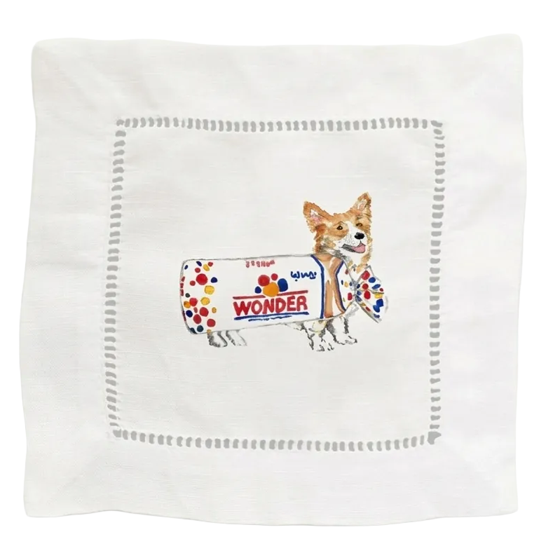 Loaf of Bread Corgi Linen Cocktail Napkins