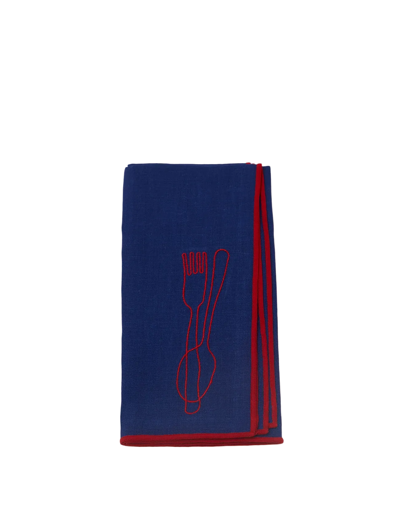 Blue towel with red trim and logo on a white background
