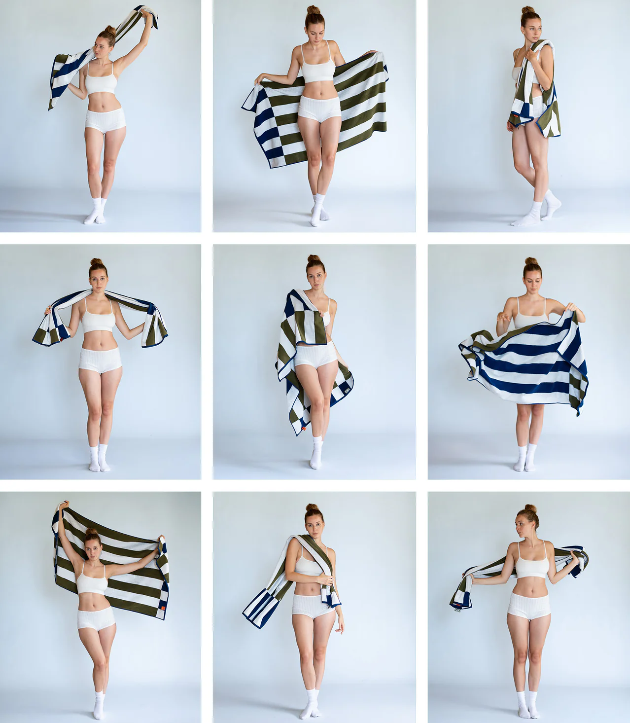 Offset Stripe Stretch Towel - Studio Navy, Moss Green