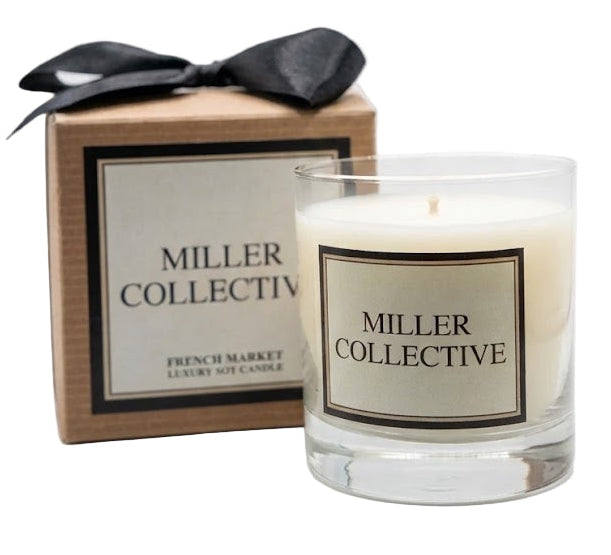 Miller Collective candle and packaging on a white background