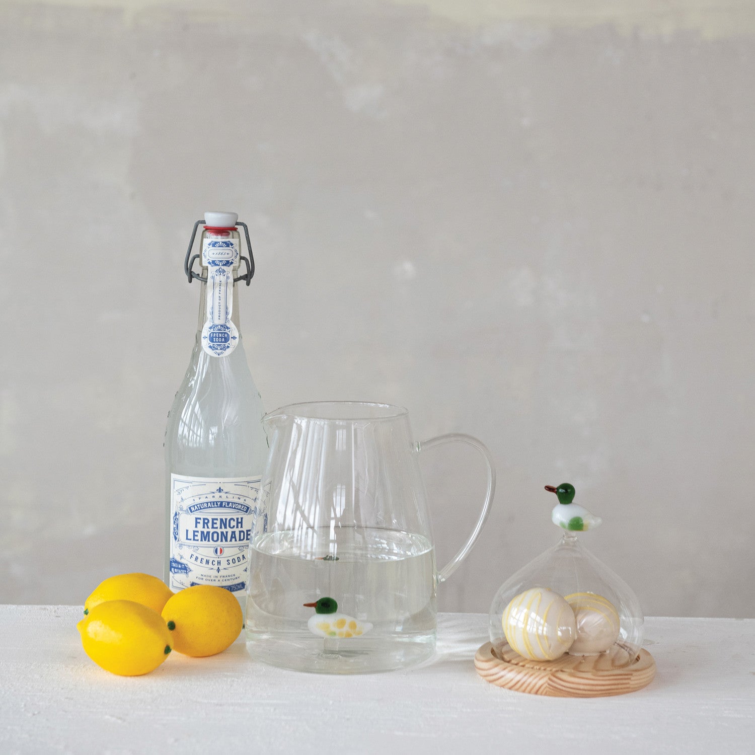 Glass Pitcher with Hand-Blown Duck