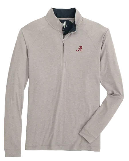 Gray long-sleeve shirt with a red logo on a white background