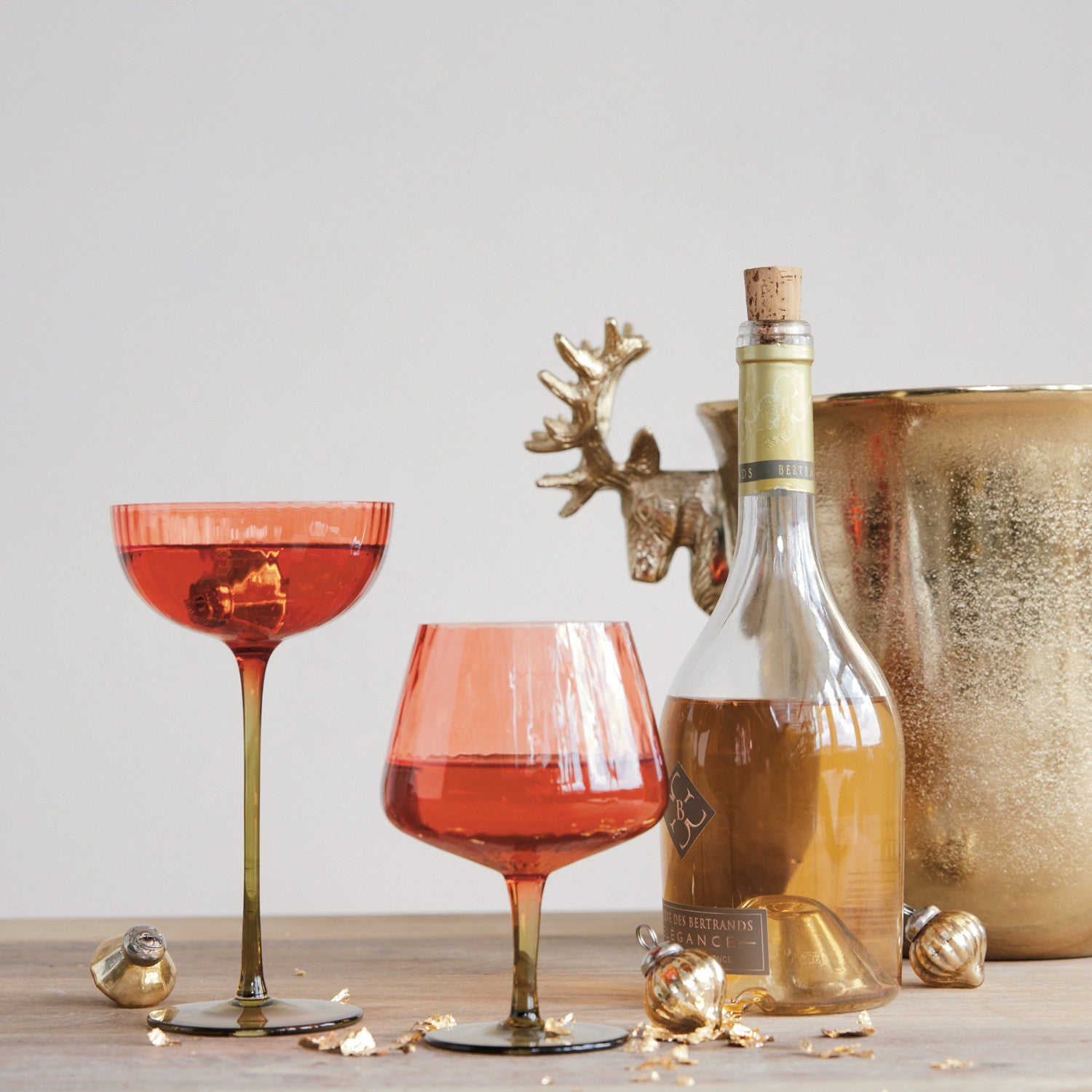 Red Ombre Ribbed Stemmed Coupe Glass