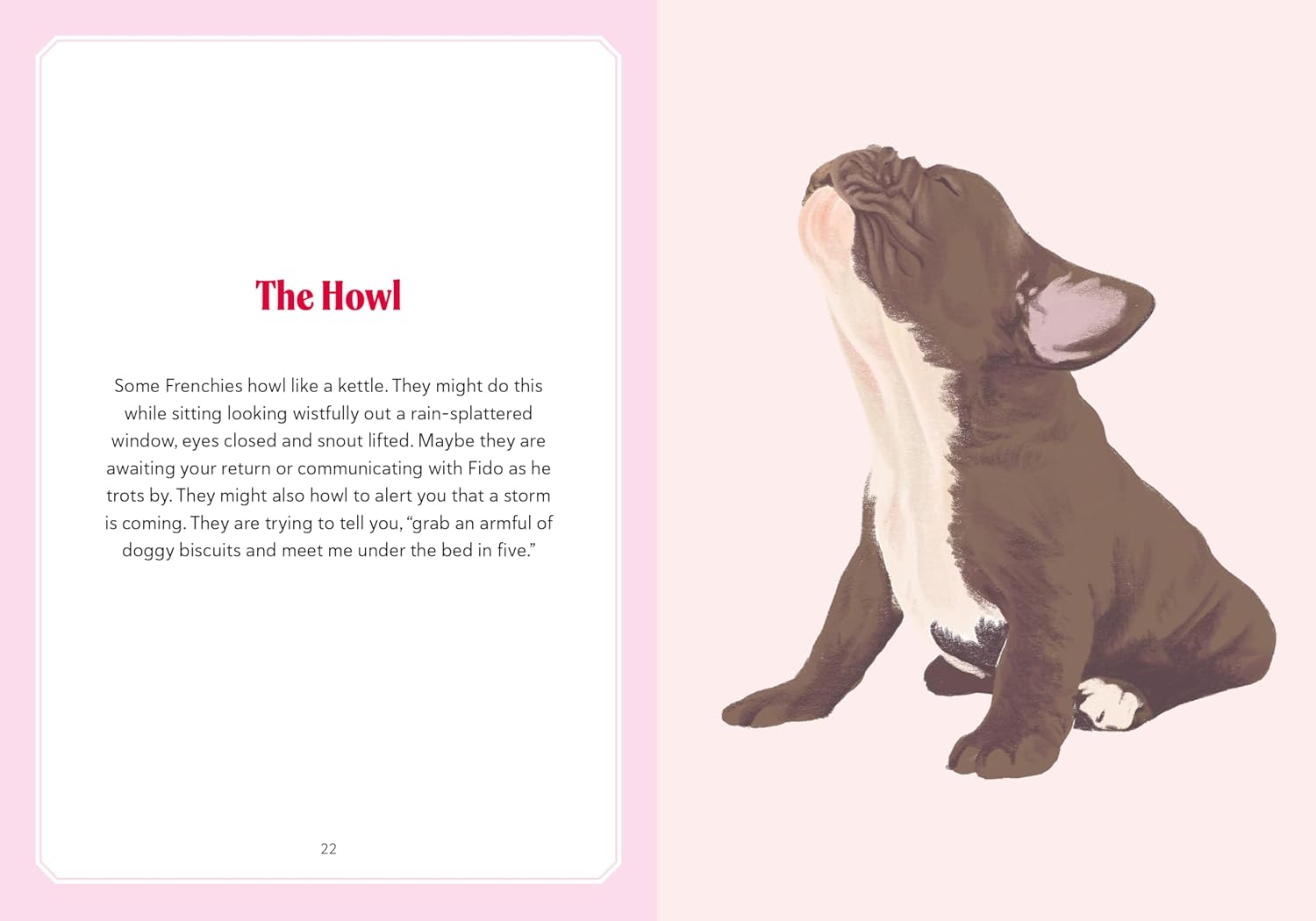 Illustration of a dog howling on a pink background with text about dog behavior.