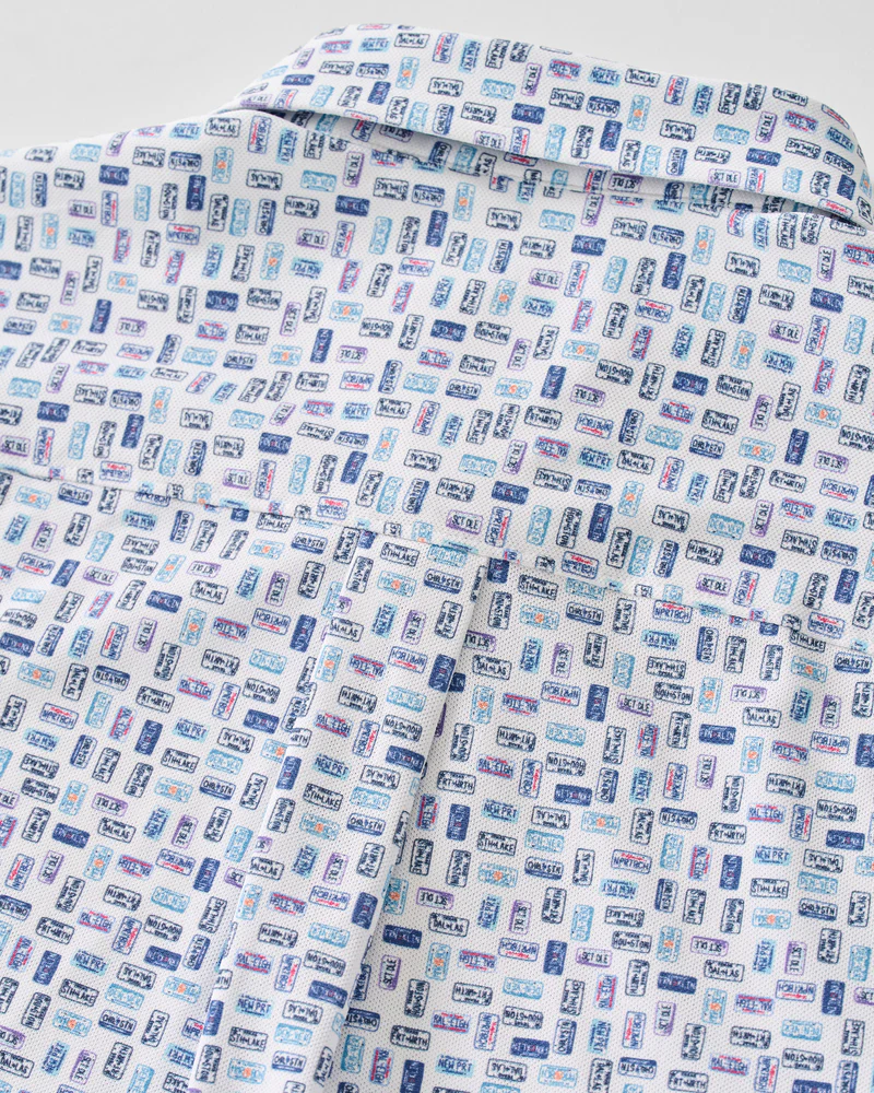 Roadtrip Printed Knit Printed Mesh Short Sleeve Button Down Shirt