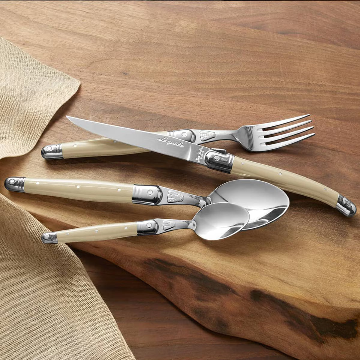 Jean Dubost 24 Pc Everyday Flatware Set Ivory