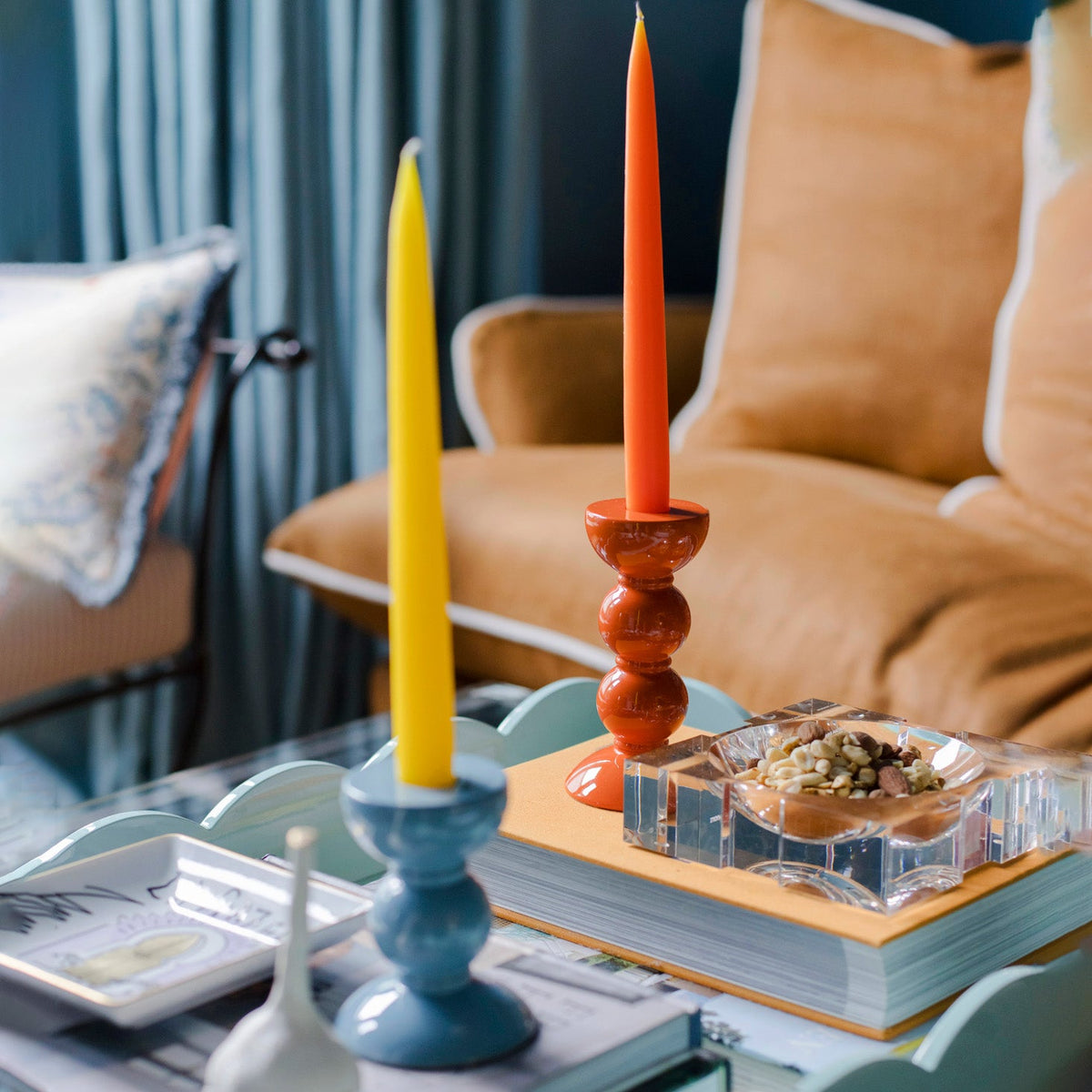Medium Bobbin Candlestick - Orange