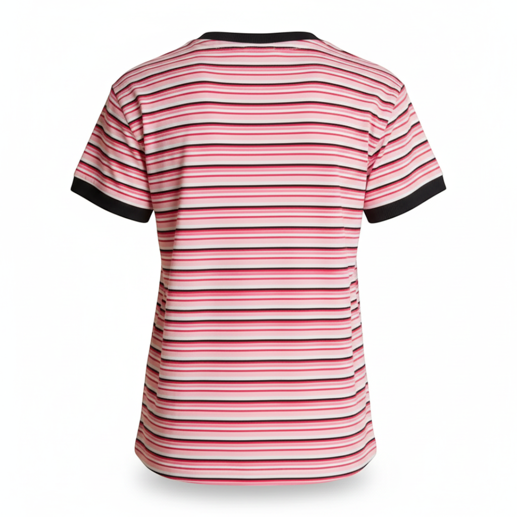 Miller Collective Georgia Girls Weekend Stripe Tee featuring pink and white horizontal stripes with black trim