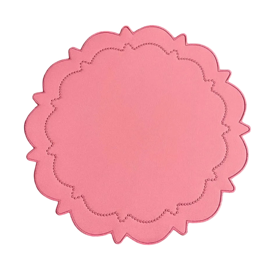 Pink scalloped border die cut on a white background