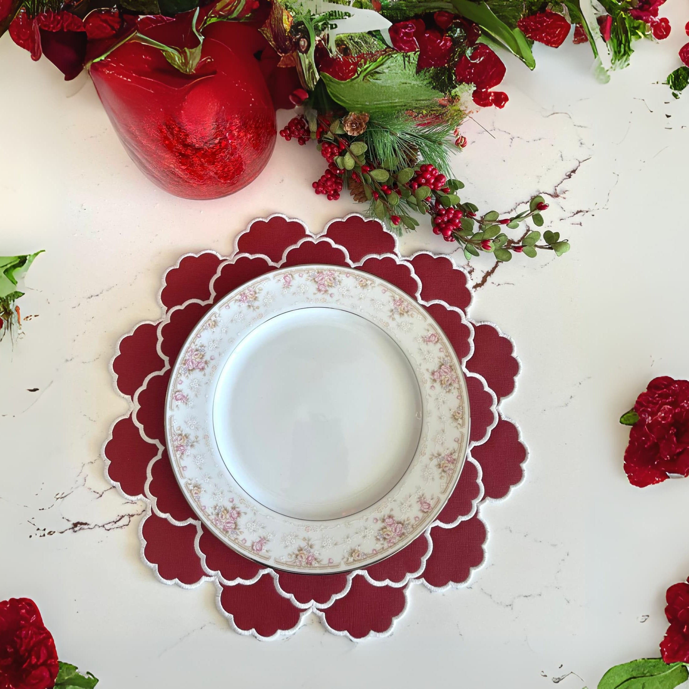 Red Scalloped Faux Leather Placemat