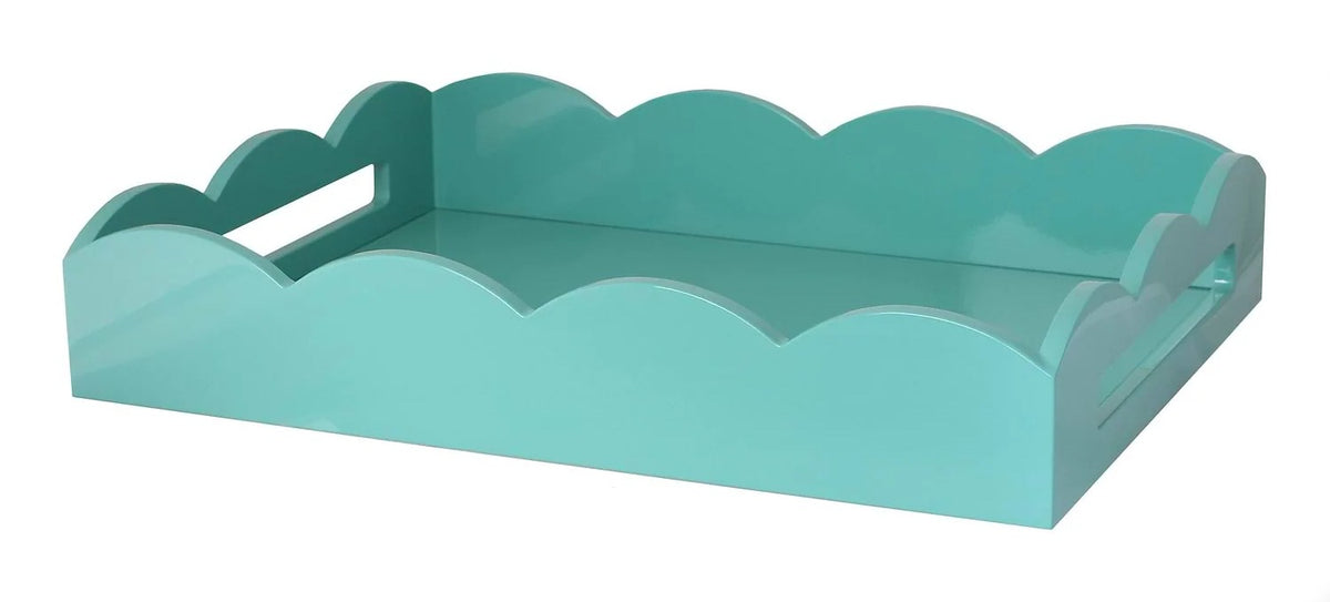 Medium Scalloped Lacquer Tray - Turquoise