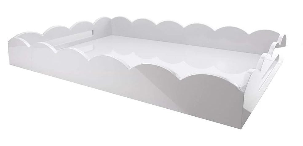 Large Scalloped Lacquer Tray - White