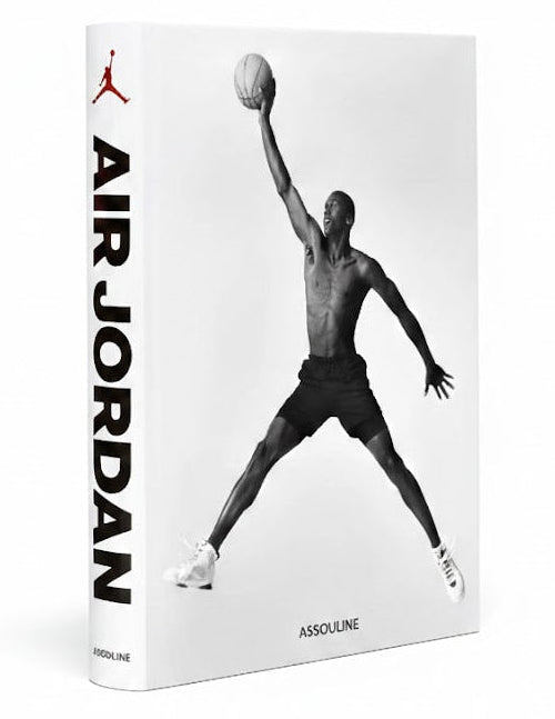Book titled 'Air Jordan' with a silhouette of a basketball player and the Jordan logo on a white background