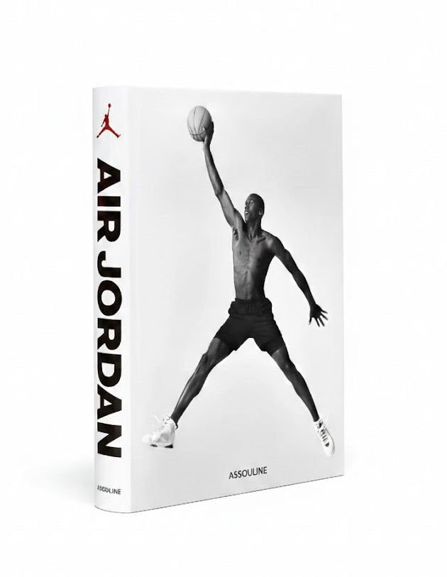 Book titled 'Air Jordan' with a silhouette of a basketball player and the Jordan logo on a white background