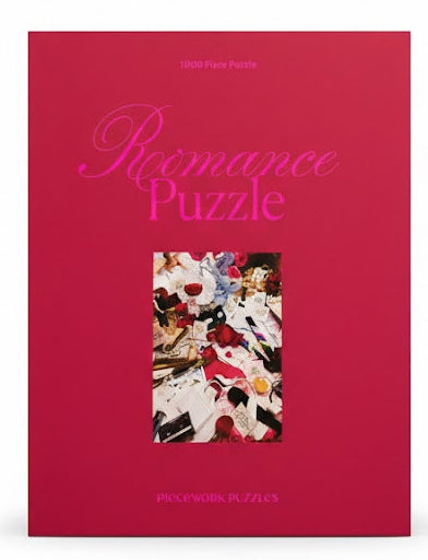 Red book titled 'Romance Puzzle' with a colorful illustration on a white background